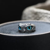 Bague hibou porte-bonheur ajustable en argent avec opale