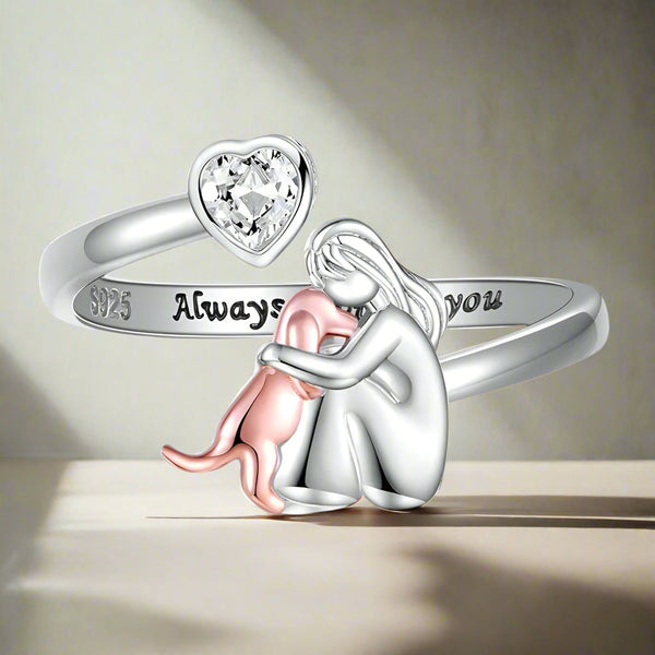 Bague pour chien en argent sterling et zircon blanc – Bague ajustable