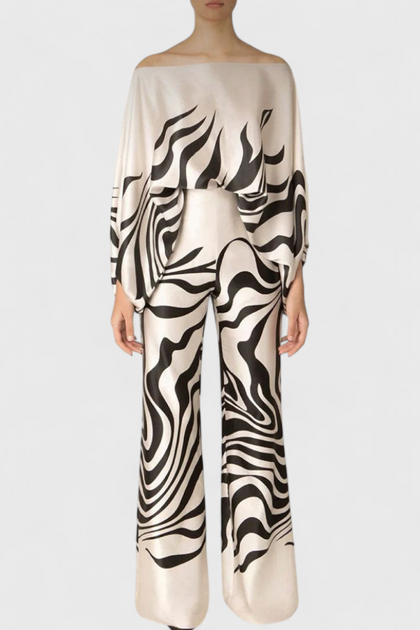 Sybella Ensemble de Deux Pièces avec Épaules Découvertes et Pantalons Amples Imprimés