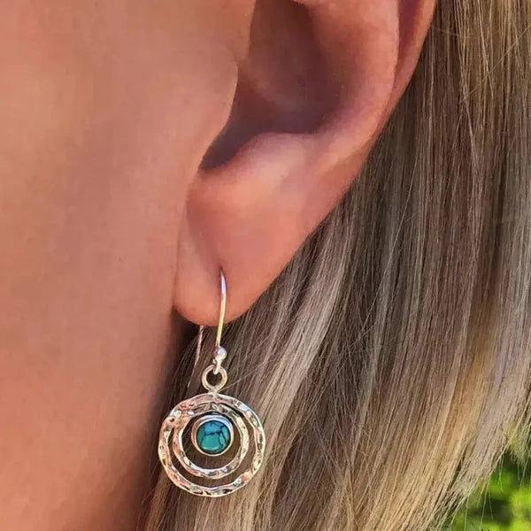 Boucles d'oreilles bohèmes « Saturne » avec turquoise en argent et or