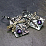 Boucles d'oreilles libellules rétro avec des cristaux violets