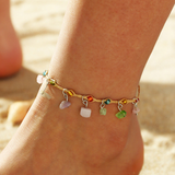 Bracelet de cheville en cristal multicolore et or