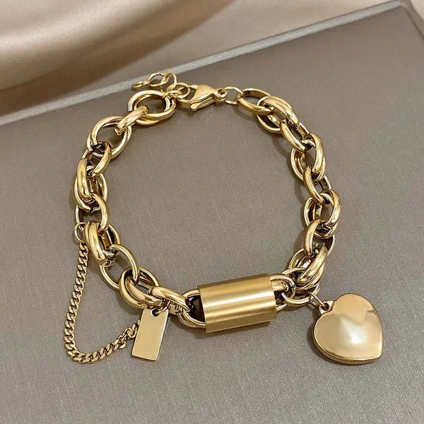 Bracelet épais avec cœurs | Or