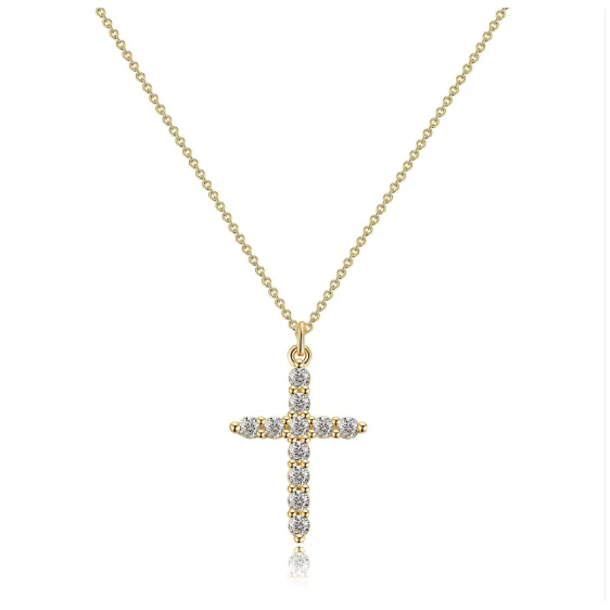 Collier avec croix et couronne en diamants