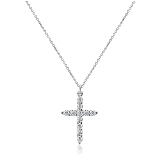 Collier avec croix et couronne en diamants
