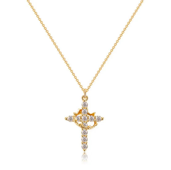 Collier avec croix et couronne en diamants