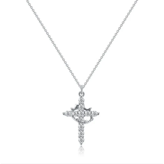 Collier avec croix et couronne en diamants