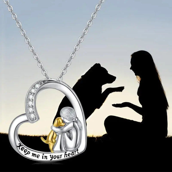 Collier de la Chance avec Motif de Cœur et Chien – Collier en Argent Sterling avec Zirconia