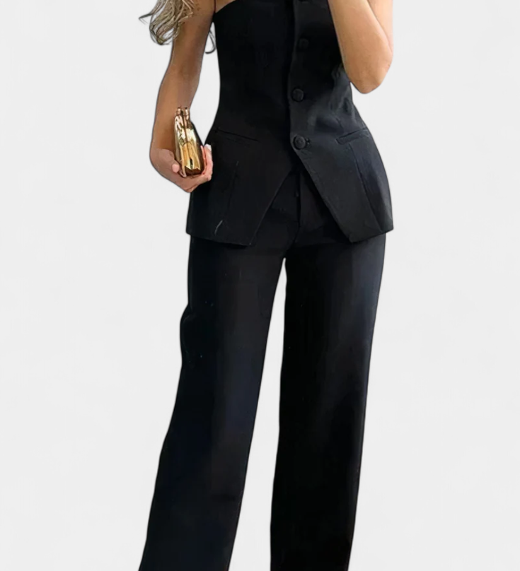 Ekaterina Ensemble Haut Tube et Pantalon à Jambes Larges au Style Minimaliste