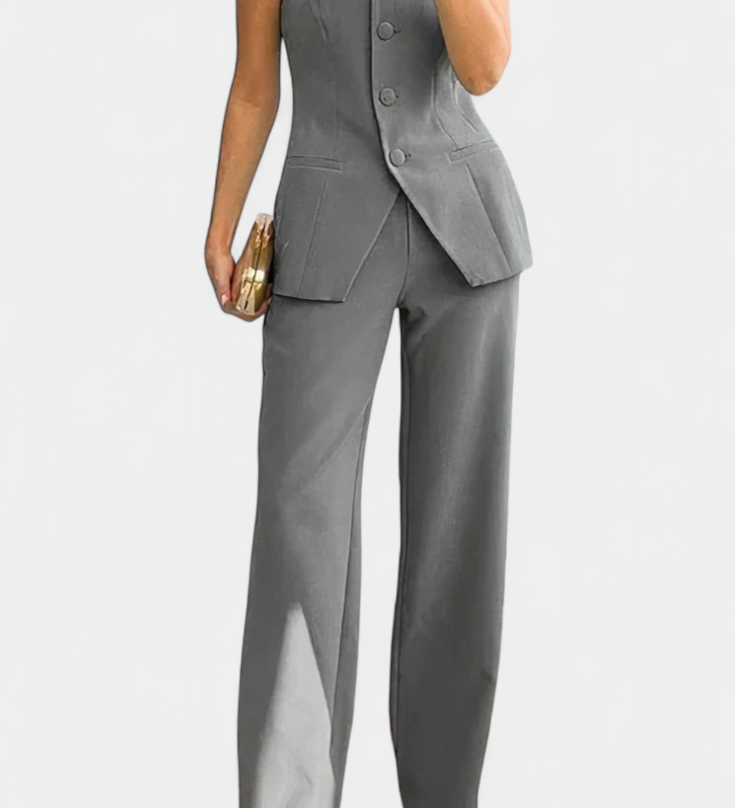 Ekaterina Ensemble Haut Tube et Pantalon à Jambes Larges au Style Minimaliste