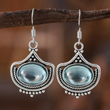 Ensemble Vintage Collier et Boucles d'Oreilles avec des Gemmes Ovales Bleues