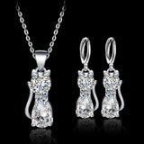 Ensemble collier et boucles d'oreilles – Chats heureux en argent avec zirconium poli