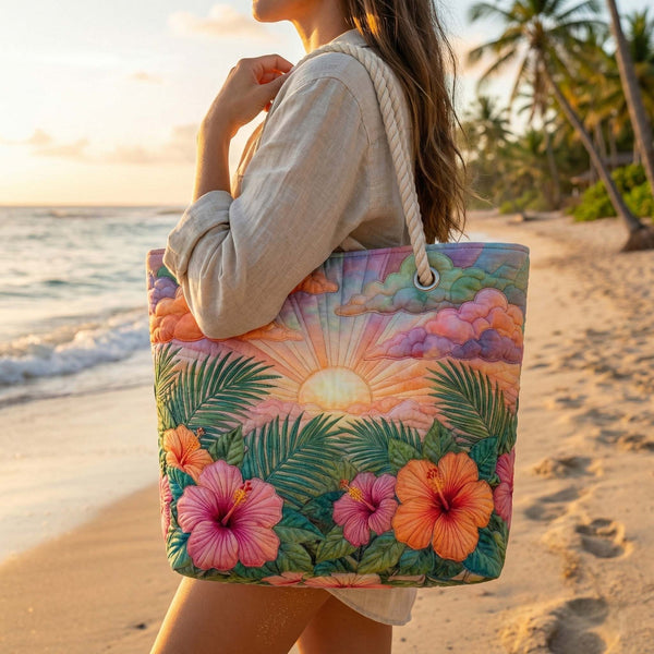 Sac de Plage Fait Main | Aube Tropicale