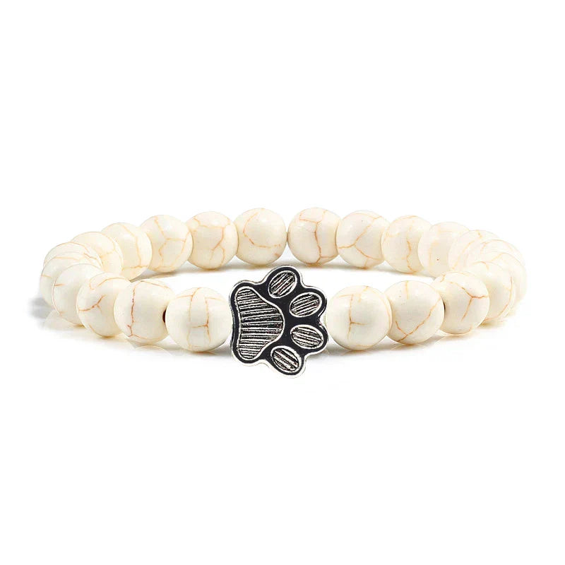 Bracelet en pierre naturelle avec pendentif de patte d'animal – Bracelet élastique en perles pour hommes et femmes
