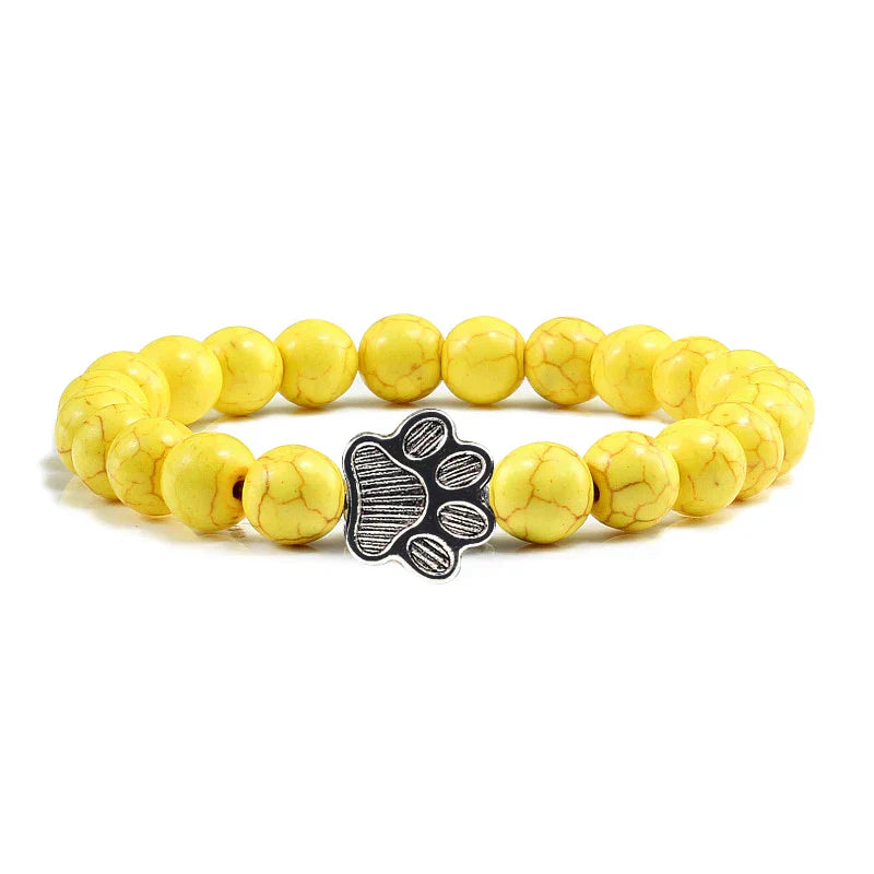 Bracelet en pierre naturelle avec pendentif de patte d'animal – Bracelet élastique en perles pour hommes et femmes