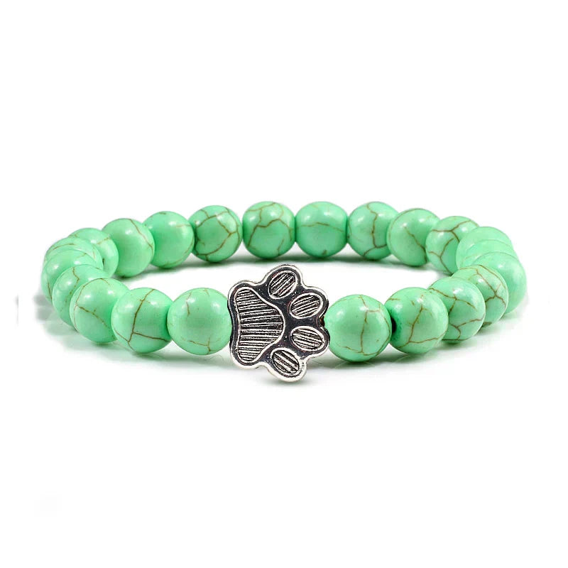 Bracelet en pierre naturelle avec pendentif de patte d'animal – Bracelet élastique en perles pour hommes et femmes