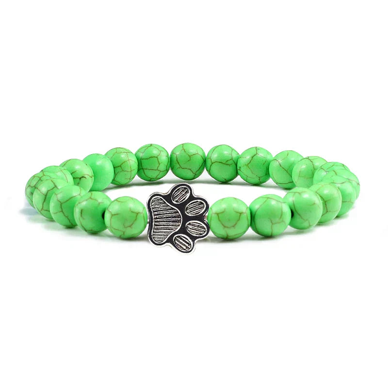 Bracelet en pierre naturelle avec pendentif de patte d'animal – Bracelet élastique en perles pour hommes et femmes