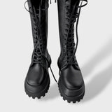 Bottes Hautes Femme Noires avec Lacets et Semelle Track