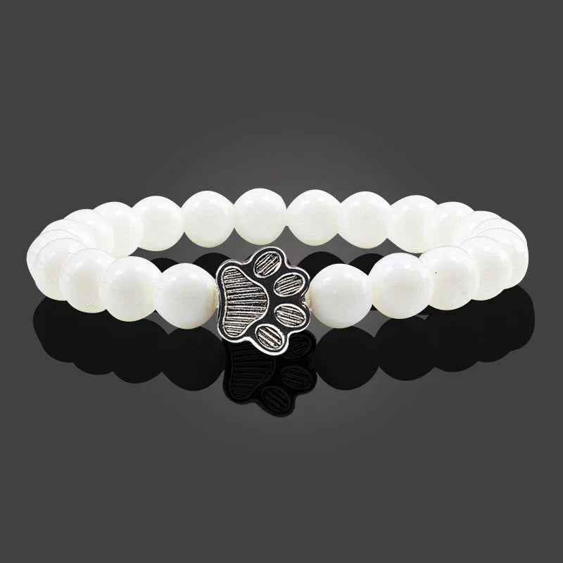Bracelet en pierre naturelle avec pendentif de patte d'animal – Bracelet élastique en perles pour hommes et femmes