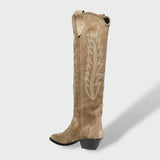 Bottes Cowboy Hautes Femme en Daim Brodées