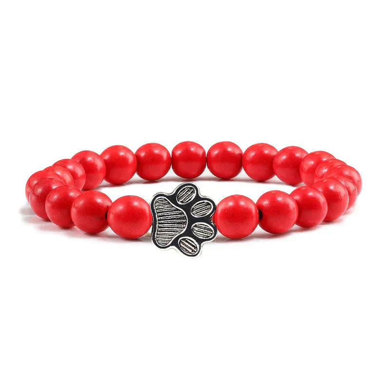 Bracelet en pierre naturelle avec pendentif de patte d'animal – Bracelet élastique en perles pour hommes et femmes