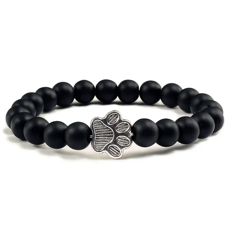 Bracelet en pierre naturelle avec pendentif de patte d'animal – Bracelet élastique en perles pour hommes et femmes