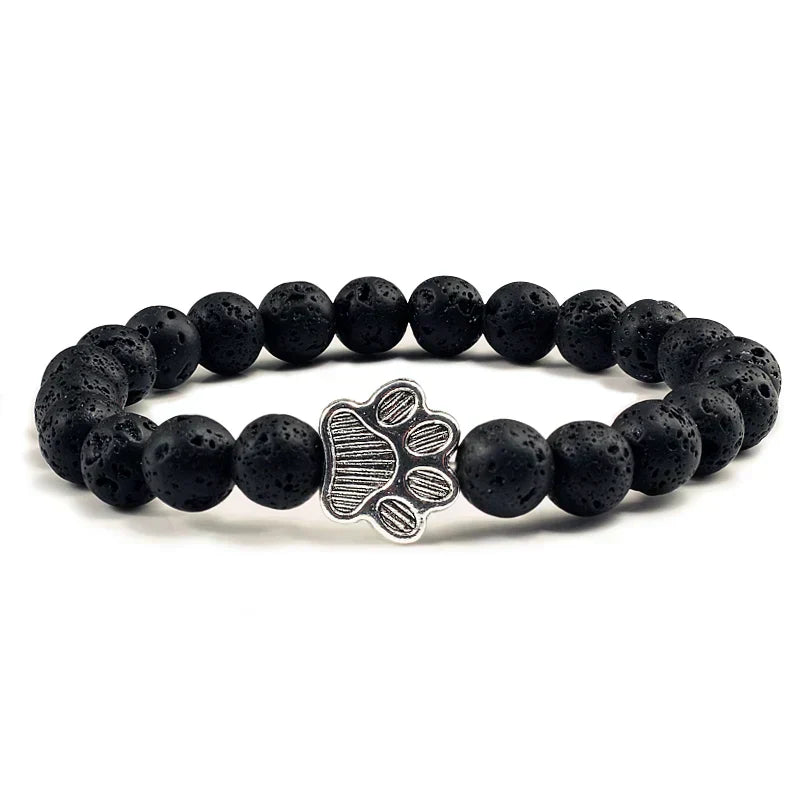 Bracelet en pierre naturelle avec pendentif de patte d'animal – Bracelet élastique en perles pour hommes et femmes