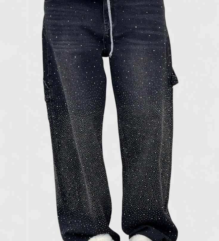 Jeans Cargo Dariya Balloon avec Brillance et Applications de Pierres Précieuses