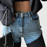 Jeans Mijie taille haute avec patchwork et jambe droite