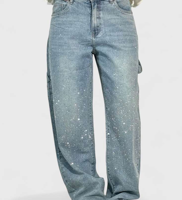 Jeans Cargo Dariya Balloon avec Brillance et Applications de Pierres Précieuses