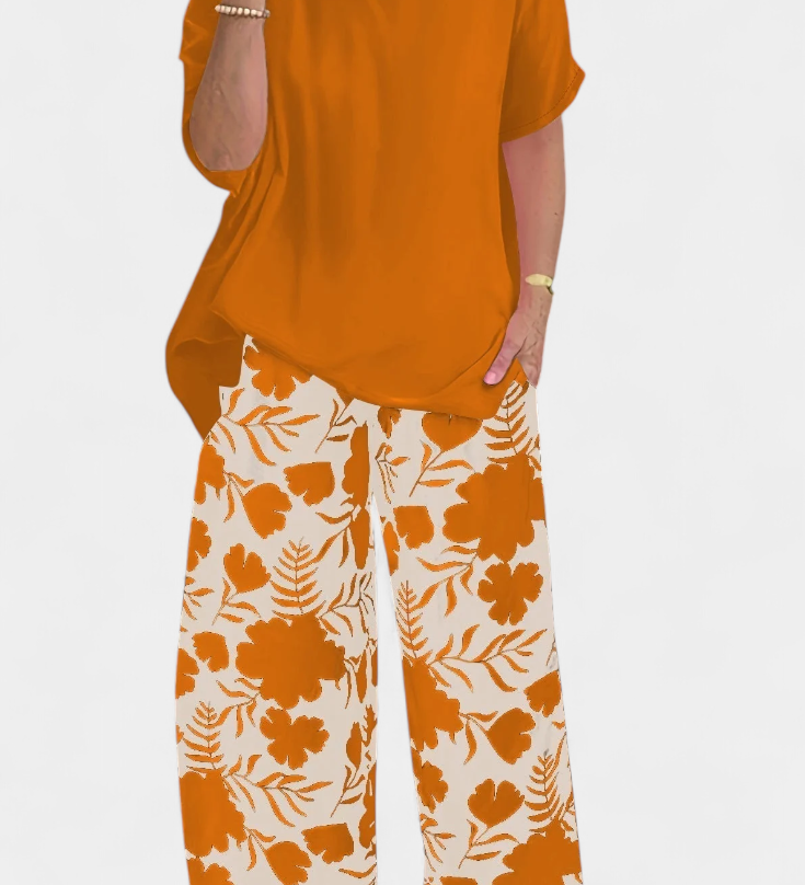 Aivy Ensemble Floral à Deux Pièces avec Touche Décontractée