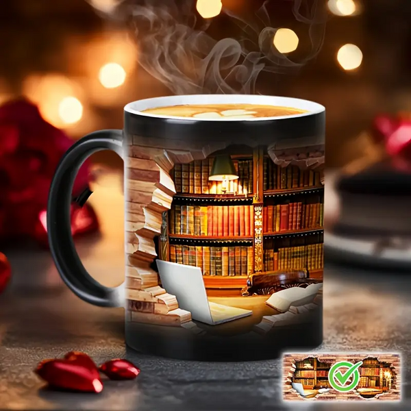Tasse thermique en céramique magique avec design de bibliothèque