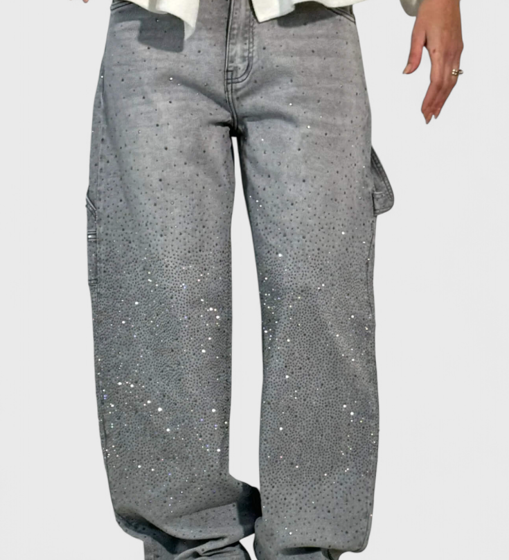 Jeans Cargo Dariya Balloon avec Brillance et Applications de Pierres Précieuses