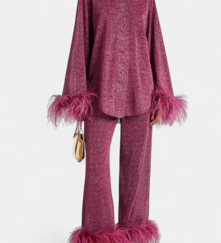 Polina Ensemble de Deux Pièces avec Collier en Plumes