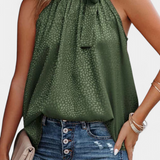 Adela | Top sans Manches en Imprimé Léopard avec Col Montant et Nœud