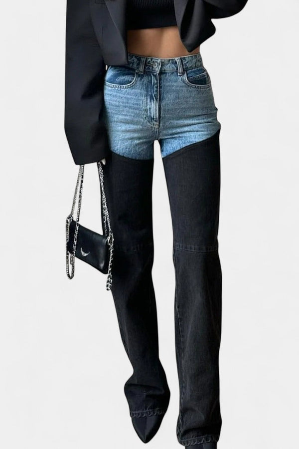 Jeans Mijie taille haute avec patchwork et jambe droite