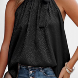 Adela | Top sans Manches en Imprimé Léopard avec Col Montant et Nœud