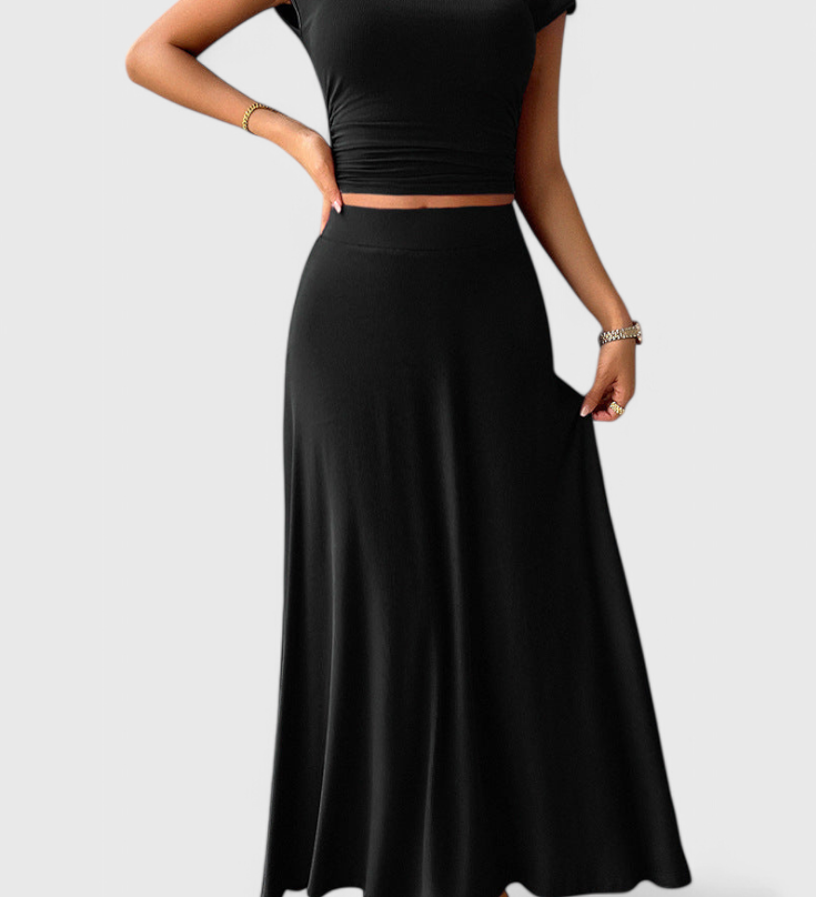 Top Corto Fruncido Anastasia & Jupe Fluide Assortie