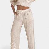 Ensemble Natalia en Lin Brodé avec Silhouette Décontractée