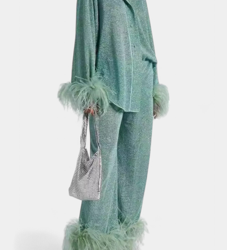 Polina Ensemble de Deux Pièces avec Collier en Plumes