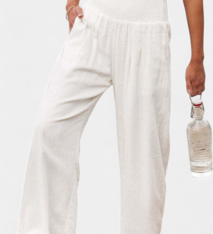 Pantalon Alexia en Coton et Lin avec Coupe Fluide et Élégance Naturelle