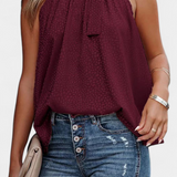 Adela | Top sans Manches en Imprimé Léopard avec Col Montant et Nœud