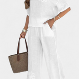 Ensemble Natalia en Lin Brodé avec Silhouette Décontractée