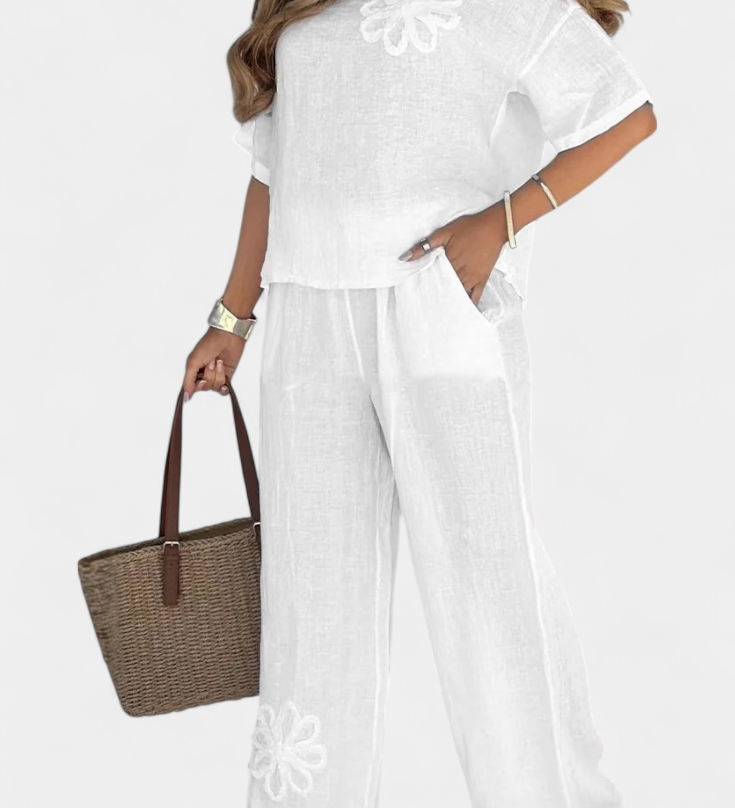 Ensemble Natalia en Lin Brodé avec Silhouette Décontractée