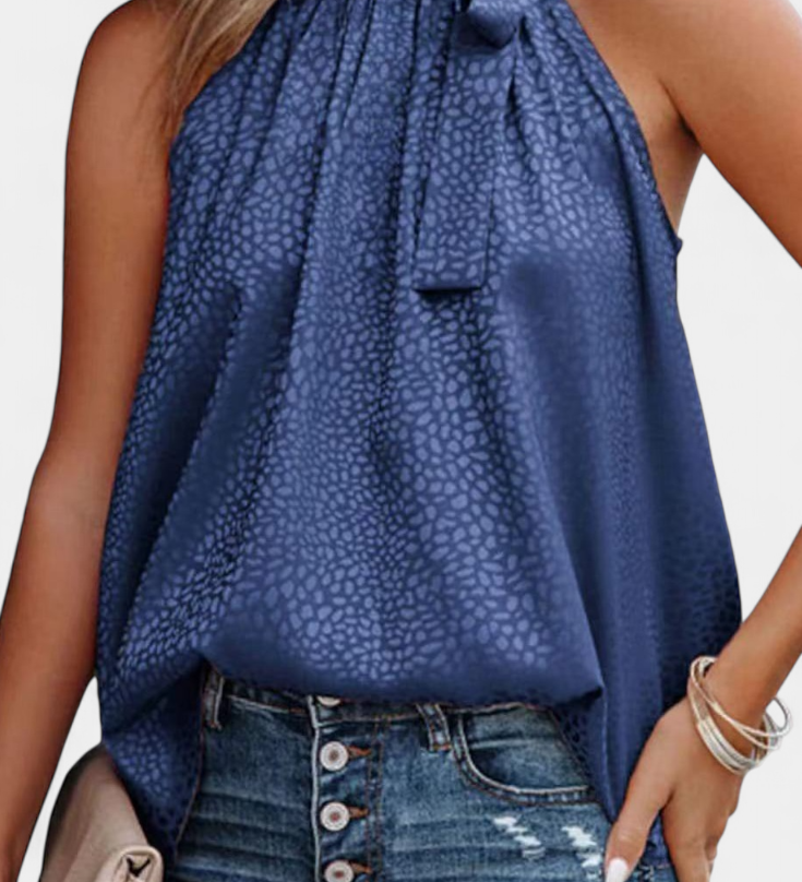 Adela | Top sans Manches en Imprimé Léopard avec Col Montant et Nœud