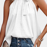 Adela | Top sans Manches en Imprimé Léopard avec Col Montant et Nœud