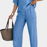 Ensemble Natalia en Lin Brodé avec Silhouette Décontractée