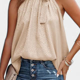 Adela | Top sans Manches en Imprimé Léopard avec Col Montant et Nœud