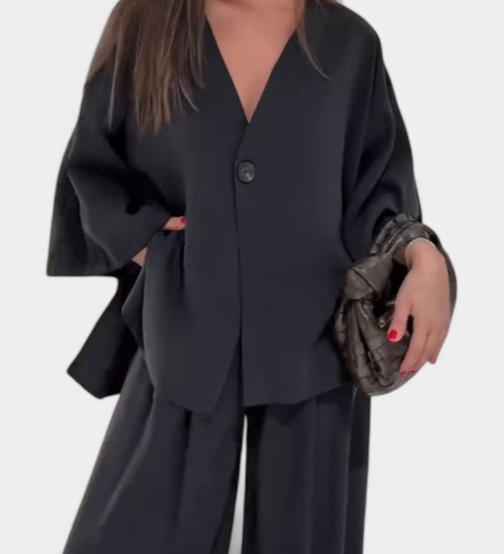 Eli Ensemble Oversize de Top à Col en V et Pantalon Droit