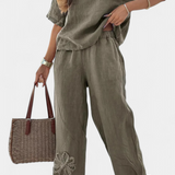 Ensemble Natalia en Lin Brodé avec Silhouette Décontractée